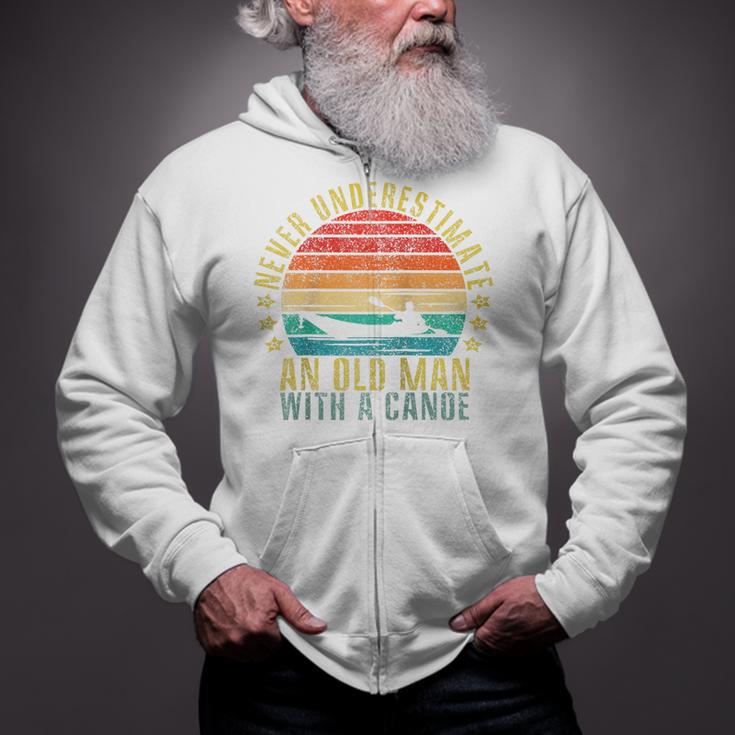 Never Underestimate An Old Man With a Canoe Retro Raglan Baseball Tee Zip Up Hoodie