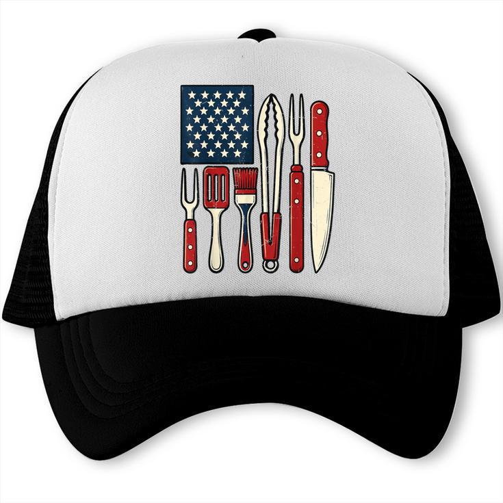 4th July BBQ American Flag BBQ Dad Joke Grill Dad Trucker Cap, trending gift