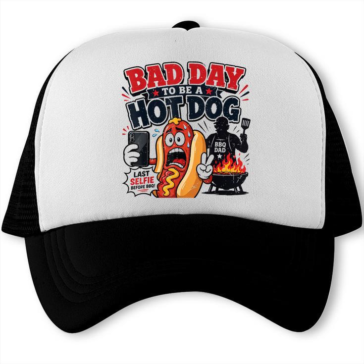 4th July BBQ Dad Joke Bad Day Be Hot Dog Grilling Dad Trucker Cap, trending gift