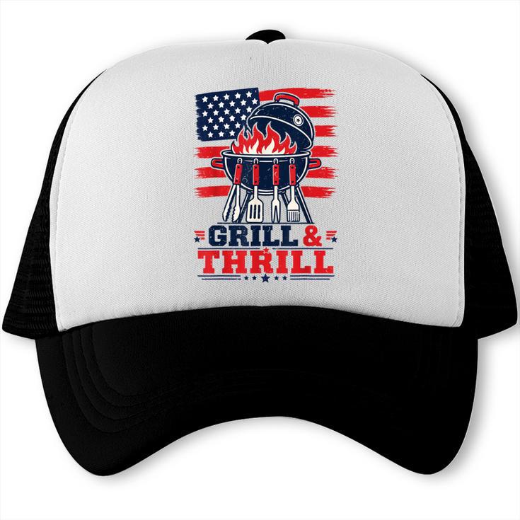 4th July BBQ Dad Joke Grill & Thrill Grilling Dad Trucker Cap, trending gift 4th July BBQ Dad Joke Grill & Thrill Grilling Dad Trucker Cap, trending gift