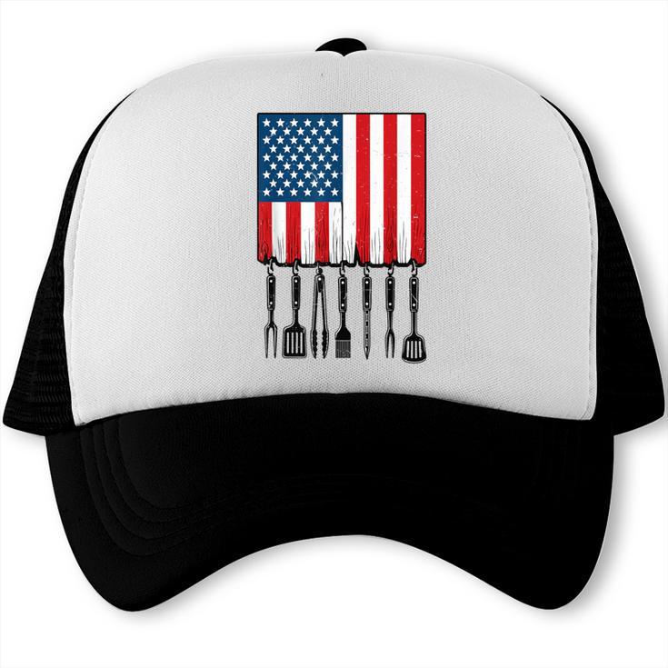 American Flag BBQ 4th July BBQ Dad Joke Grill Dad Trucker Cap, trending gift