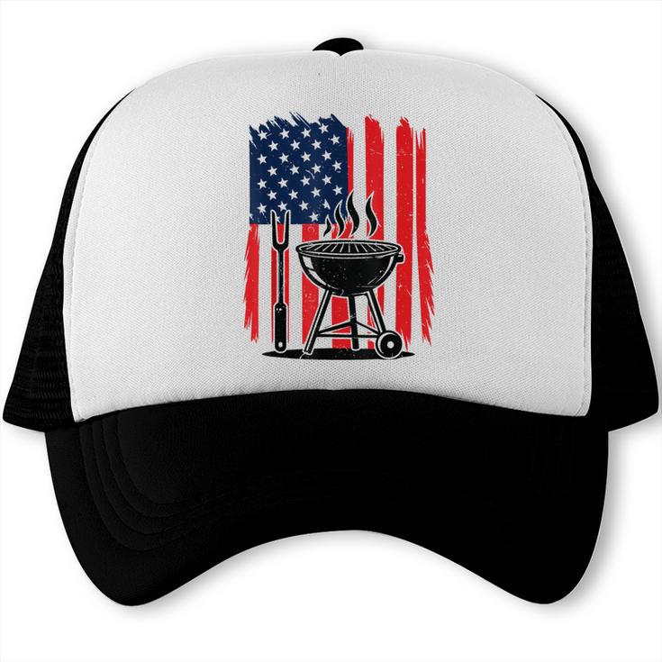 American Flag BBQ 4th July BBQ Dad Joke Grilling Dad Trucker Cap, trending gift