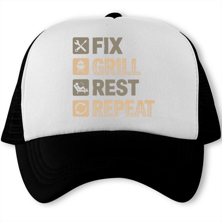 BBQ Dad Fix Grill Rest Repeat Grilling Fathers Day Dad Premium Tri-Blend Trucker Cap, trending gift
