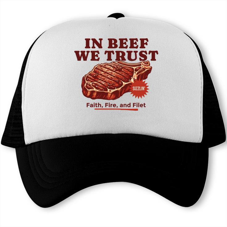 In Beef We Trust BBQ Dad Joke Grill Steak Carnivore Comfort Colors Crop Top Trucker Cap, trending gift In Beef We Trust BBQ Dad Joke Grill Steak Carnivore Comfort Colors Crop Top Trucker Cap, trending gift