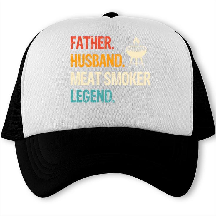 Father Husband Meat Smoker Legend American Flag BBQ Dad Performance Trucker Cap, trending gift