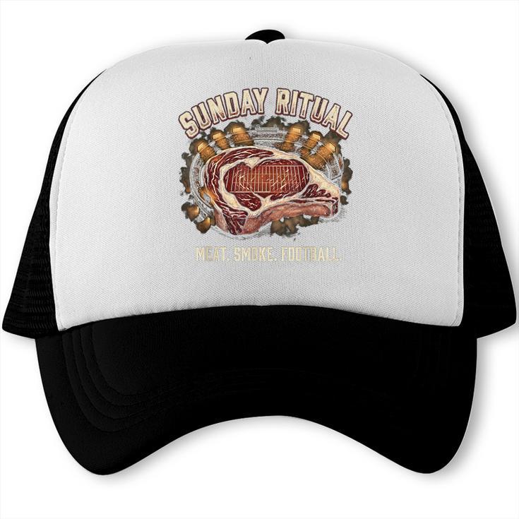 Football BBQ Dad Meat Smoke Football Trucker Cap