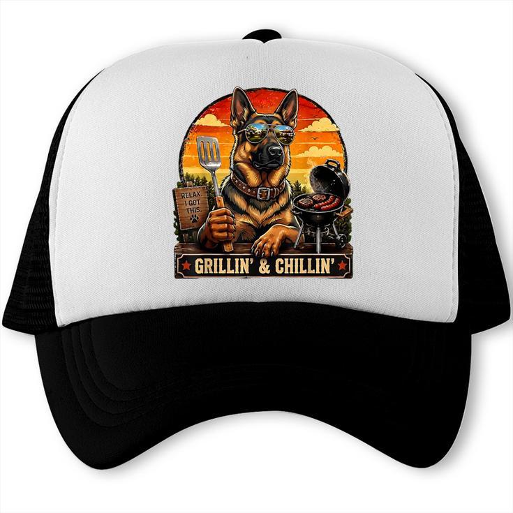 German Shepherd Vintage Grillin' & Chillin' BBQ Dad Trucker Cap, trending gift