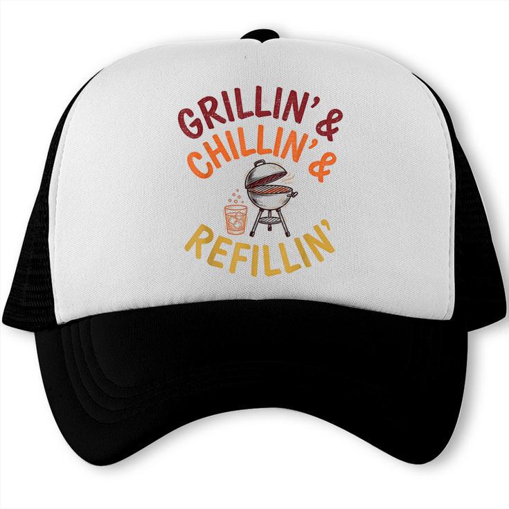 Grillin Chillin Refillin BBQ Dad Father Drinking Grill Trucker Cap, trending gift Grillin Chillin Refillin BBQ Dad Father Drinking Grill Trucker Cap, trending gift
