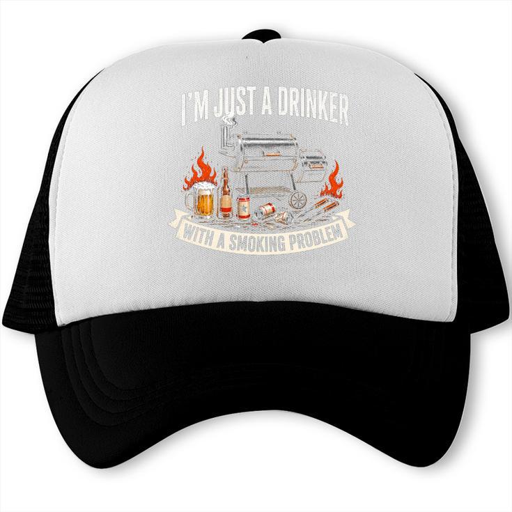 I'm Just A Drinker With A Smoking Problem Grilling BBQ Dads Premium Tri-Blend Trucker Cap, trending gift