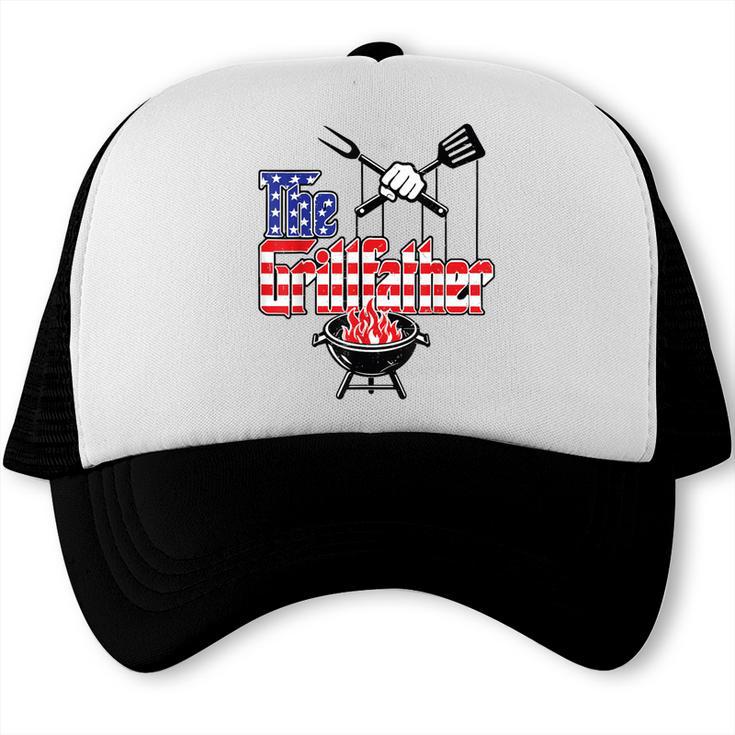 Men 4th July BBQ Dad Joke The Grillfather Grilling Dad Trucker Cap, trending gift
