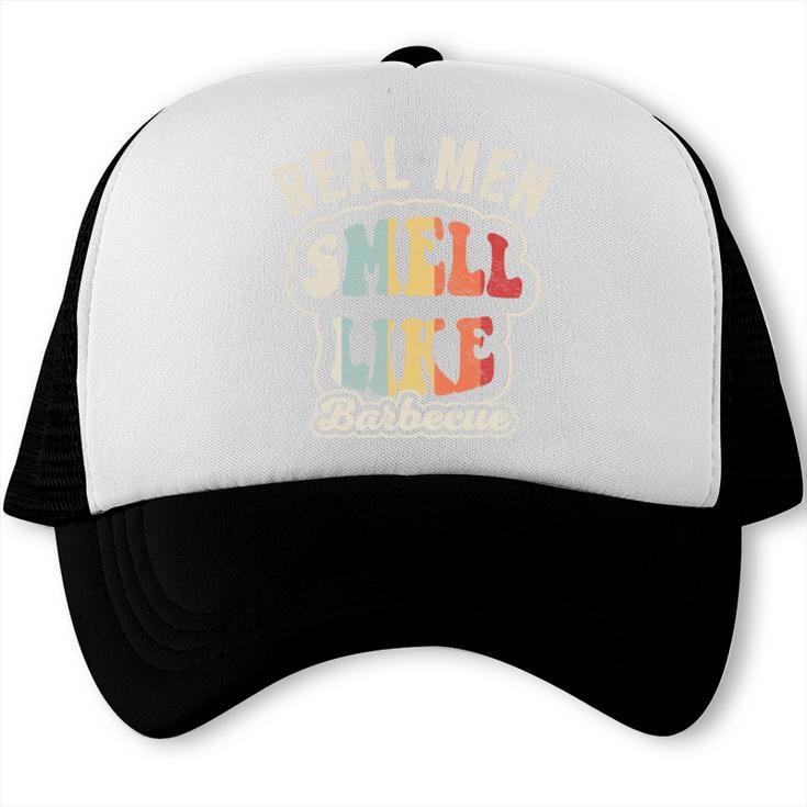 Real Men Smell Like Barbecue Grilling BBQ Dad Graphic Performance Trucker Cap, trending gift Real Men Smell Like Barbecue Grilling BBQ Dad Graphic Performance Trucker Cap, trending gift
