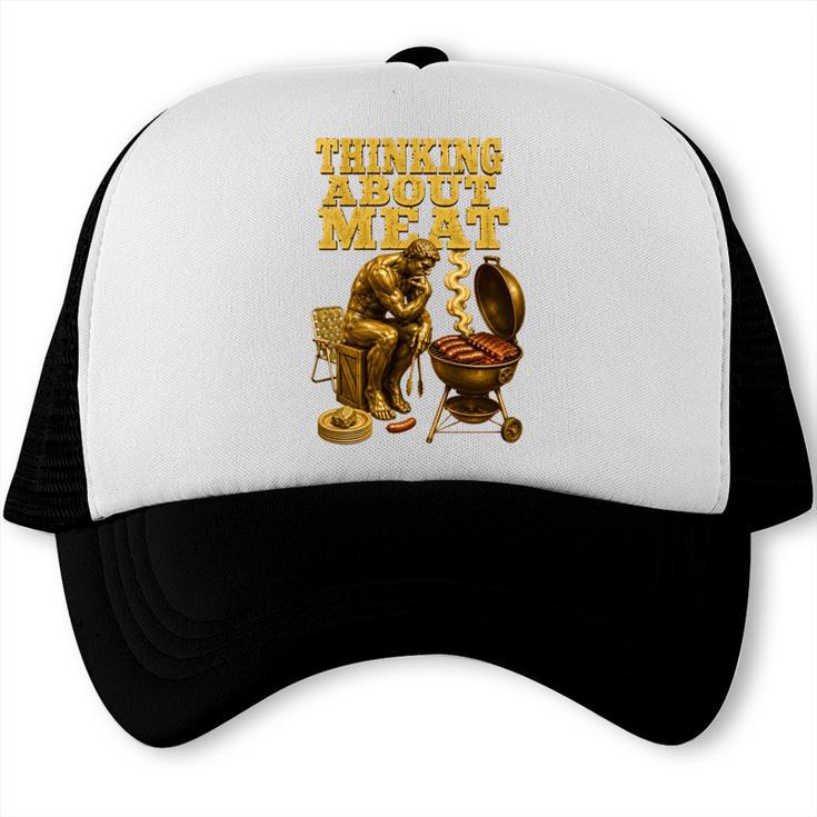 Thinking About Meat BBQ Dad Humor Performance Trucker Cap, trending gift Thinking About Meat BBQ Dad Humor Performance Trucker Cap, trending gift