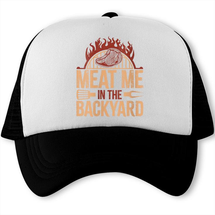 Women's Meat Me In The Backyard BBQ Dad Grilling Grill Trucker Cap