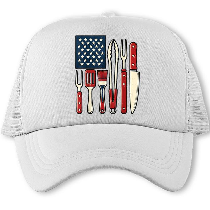 4th July BBQ American Flag BBQ Dad Joke Grill Dad Trucker Cap