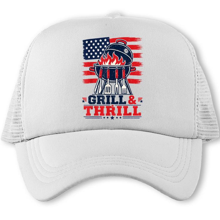 4th July BBQ Dad Joke Grill & Thrill Grilling Dad Trucker Cap