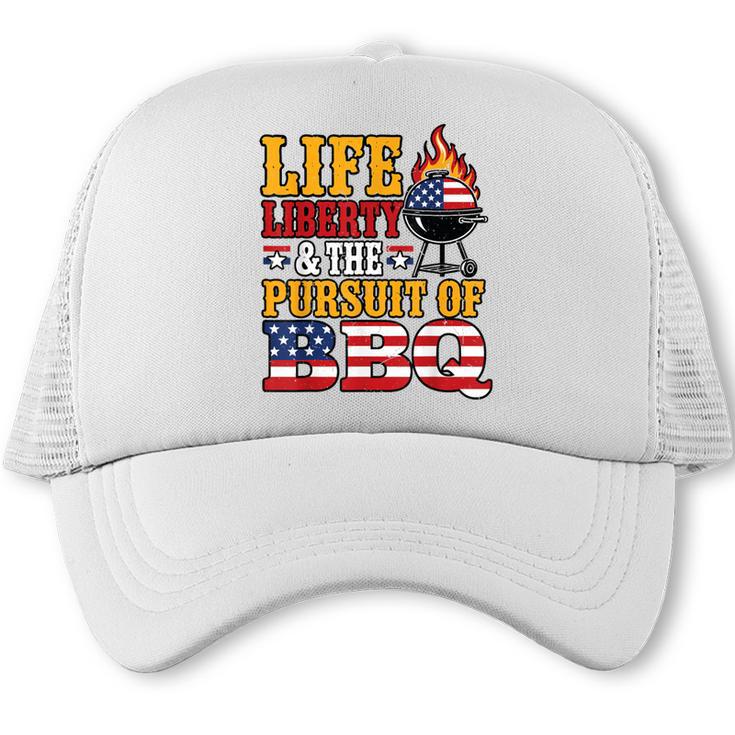 4th July BBQ Dad Joke Life Liberty Pursuit BBQ Grill Trucker Cap