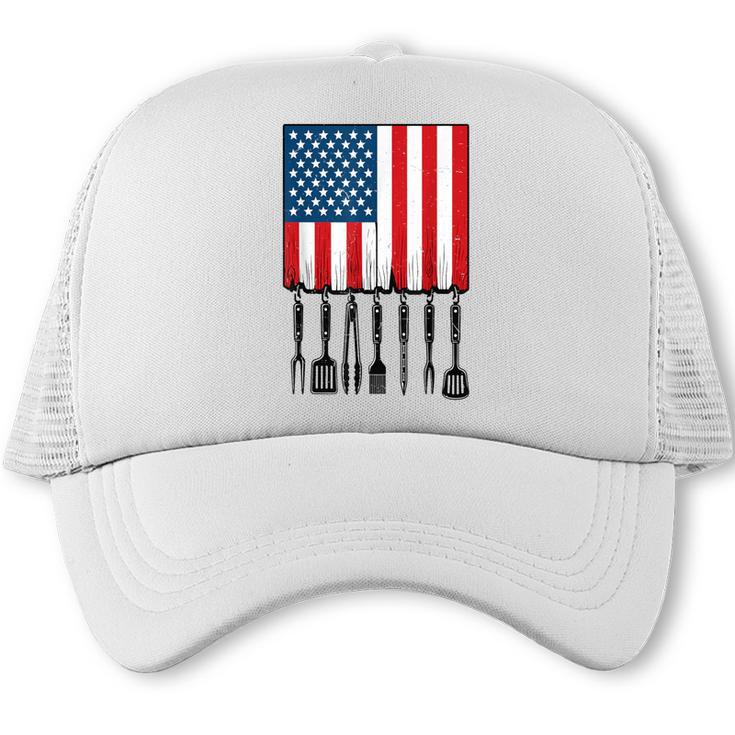 American Flag BBQ 4th July BBQ Dad Joke Grill Dad Trucker Cap