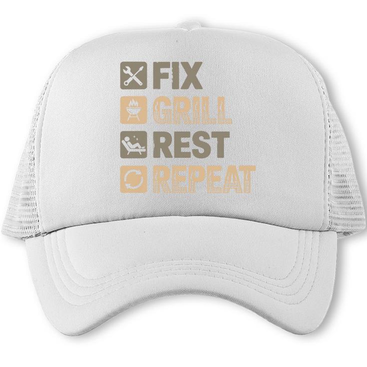 BBQ Dad Fix Grill Rest Repeat Grilling Fathers Day Dad Premium Tri-Blend Trucker Cap