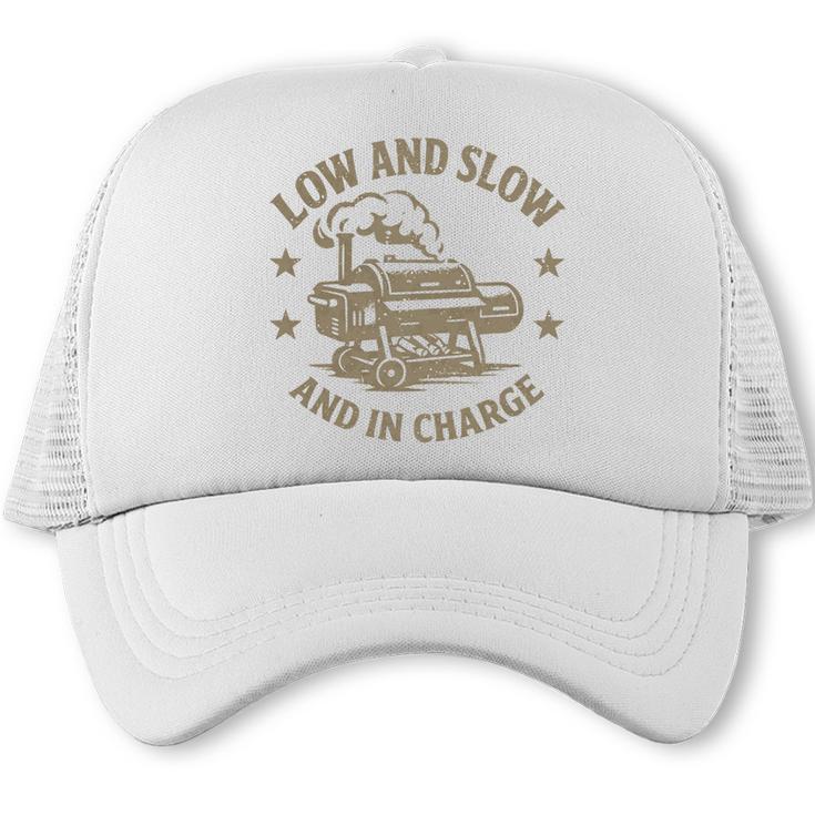 BBQ Dad Low And Slow Smoker Father's Day Pitmaster Comfort Colors Crop Top Trucker Cap