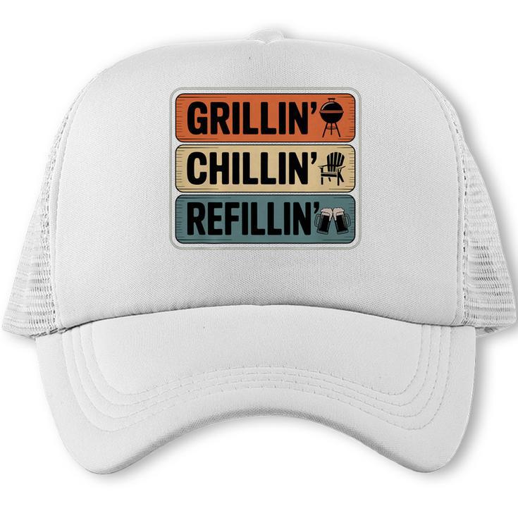 Grillin' Chillin' Refillin' Retro BBQ Dad Premium Tri-Blend Trucker Cap