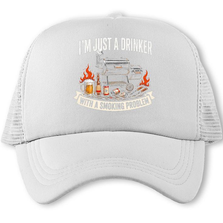 I'm Just A Drinker With A Smoking Problem Grilling BBQ Dads Premium Tri-Blend Trucker Cap