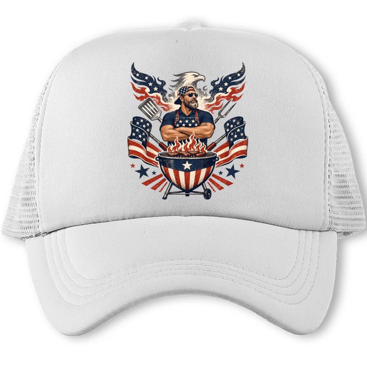 Patriotic BBQ Dad American Flag 4th Of July Barbecue Trucker Cap