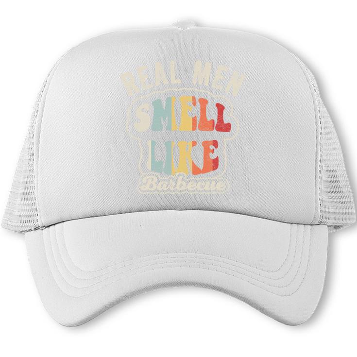 Real Men Smell Like Barbecue Grilling BBQ Dad Graphic Performance Trucker Cap
