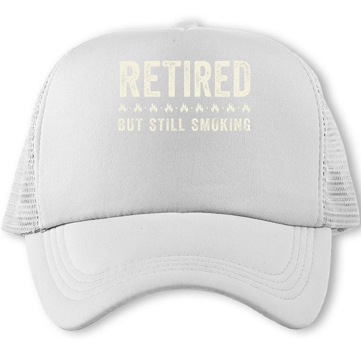 Retired But Still Smoking BBQ Dad Retirement Premium Tri-Blend Trucker Cap