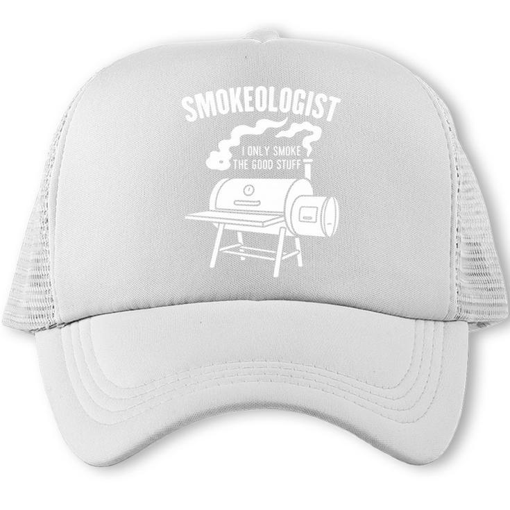 Smokeologist BBQ Dad Smoking Meat Smoker Barbecue Comfort Colors Crop Top Trucker Cap