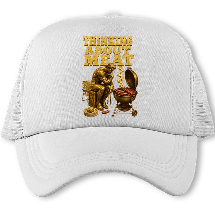 Thinking About Meat BBQ Dad Humor Performance Trucker Cap