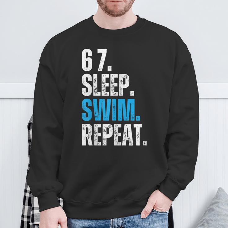 67 Sleep Swim Repeat Swimming Swimmer 67 Meme Sweatshirt Gifts for Old Men