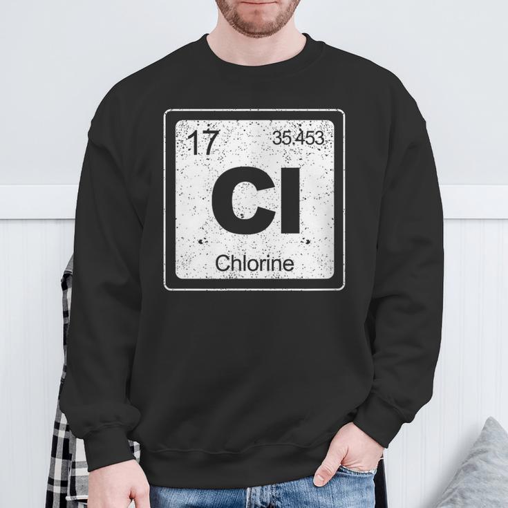 Chlorine Periodic Table Symbol Chemistry Swimming Dive Sweatshirt Gifts for Old Men