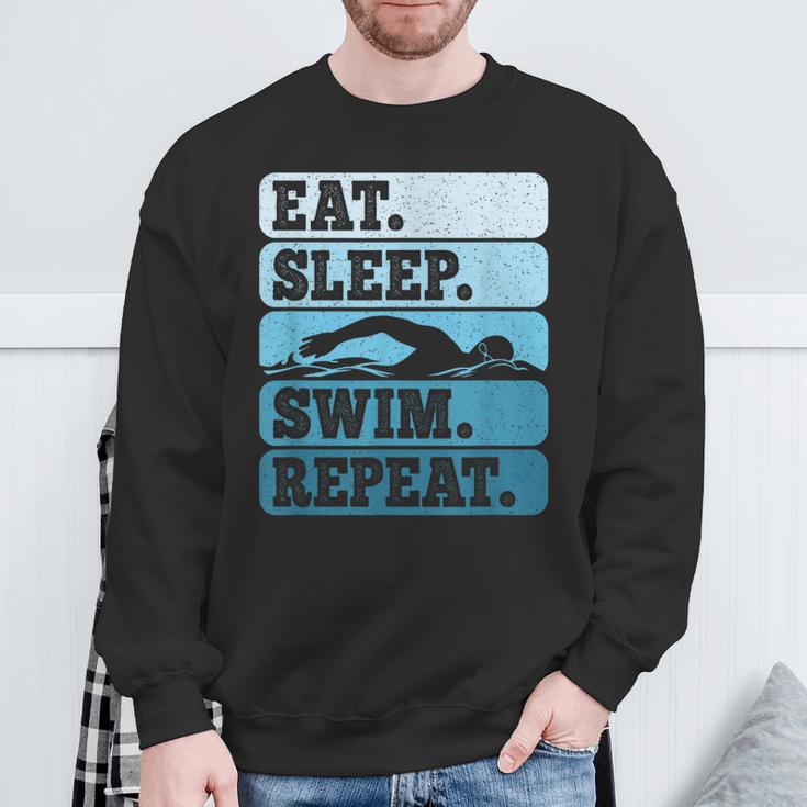 Eat Sleep Swim Vintage Swimming Lover Swimmer Men Women Sweatshirt Gifts for Old Men
