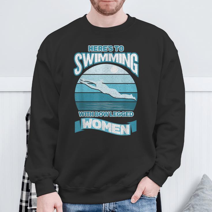 Here's To Swimming With Bow Legged Women Distressed Look Sweatshirt Gifts for Old Men