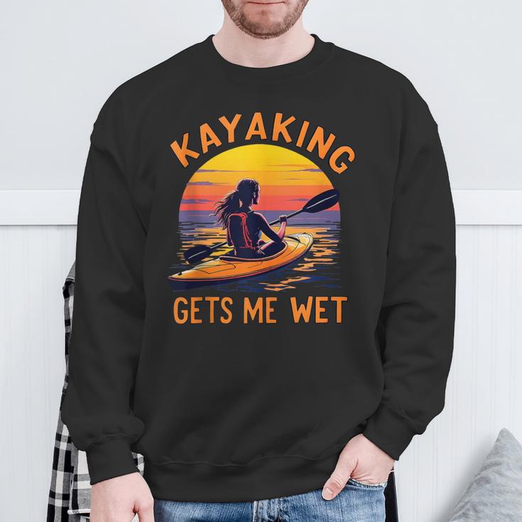 Kayaking Gets Me Wet Kayak Paddling Canoe Adult Joke Sleeveless Sweatshirt Gifts for Old Men