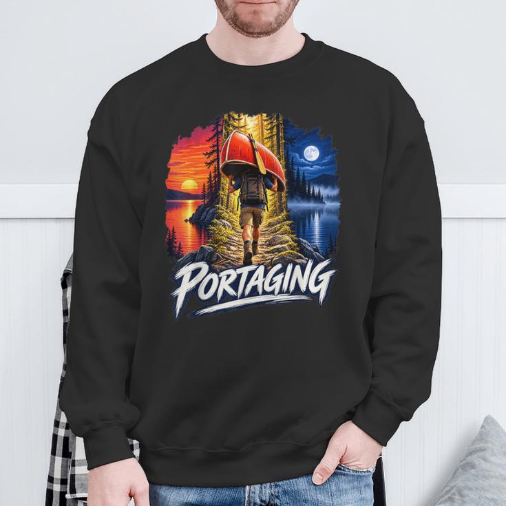Portaging Canoe Wilderness Adventure Scenic Graphic Sweatshirt Gifts for Old Men