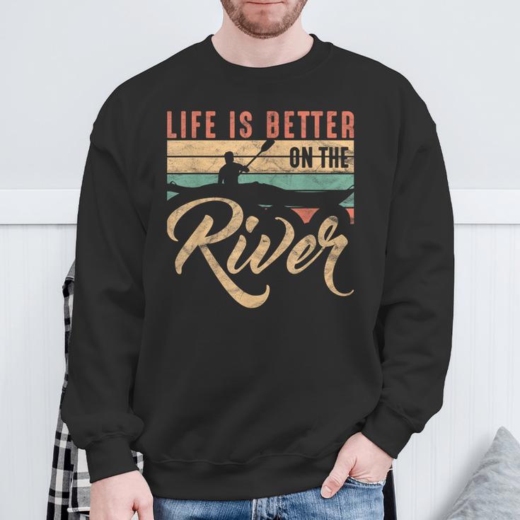 Rowing Canoe Kajak Life Is Better On The River Sweatshirt Gifts for Old Men