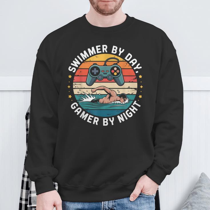 Swimmer By Day Gamer By Night Swimming Vintage Gaming Swim Sweatshirt Gifts for Old Men Swimmer By Day Gamer By Night Swimming Vintage Gaming Swim Sweatshirt Gifts for Old Men