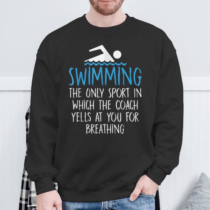 Swimming Coach Yells Breathing Swimmer Swim Team Sweatshirt Gifts for Old Men