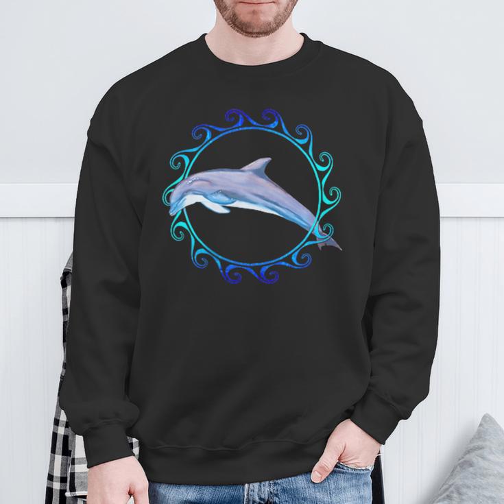 Swimming Dolphin Maori Sun Tribal Waves 2-Sided Sweatshirt Gifts for Old Men