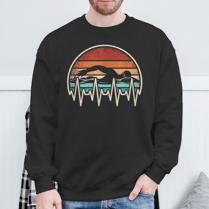 Swimming Heartbeat Retro Swim Swimmer Men Women Sweatshirt Gifts for Old Men Swimming Heartbeat Retro Swim Swimmer Men Women Sweatshirt Gifts for Old Men