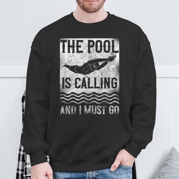 Swimming Swimmer Swim The Pool Is Calling Vintage Sweatshirt Gifts for Old Men