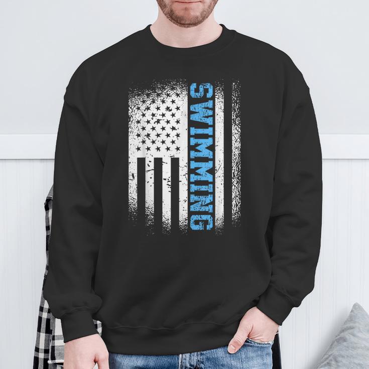 USA Flag Swimming Swim American Swimmer Sweatshirt Gifts for Old Men USA Flag Swimming Swim American Swimmer Sweatshirt Gifts for Old Men