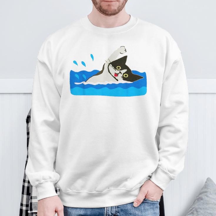 Cat Swimming Pool Sweatshirt Gifts for Old Men