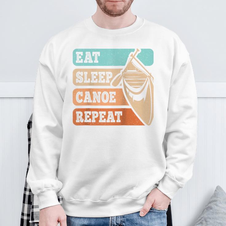 Eat Sleep Canoe Repeat Vintage Canoeing Canoeist Men Boys Raglan Baseball Tee Sweatshirt Gifts for Old Men