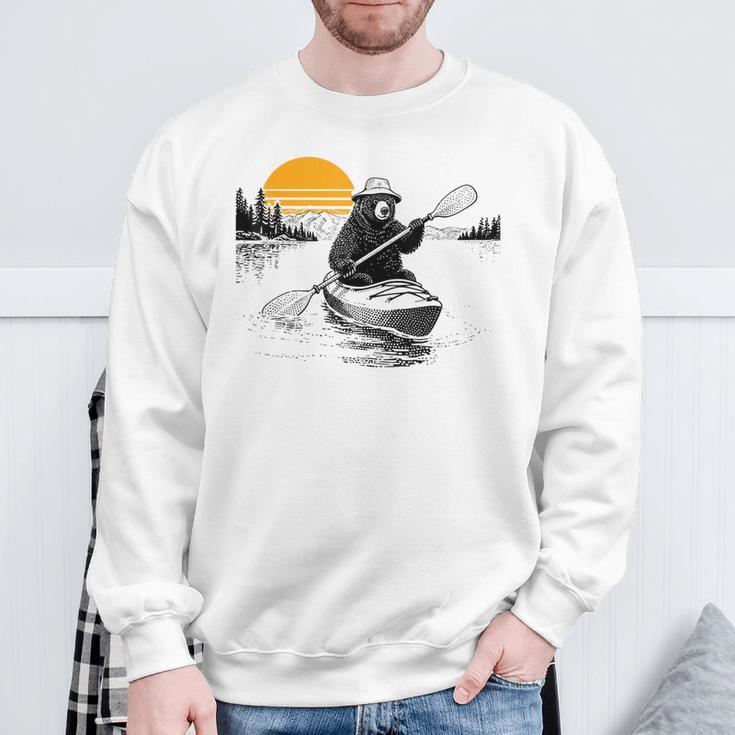 Kayaking Bear Retro Sunset Paddling Canoe Outdoor Adventure Sweatshirt Gifts for Old Men