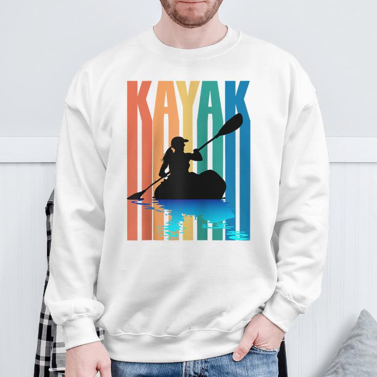 Kayaking Kayak Retro Art Canoe Raglan Baseball Tee Sweatshirt Gifts for Old Men