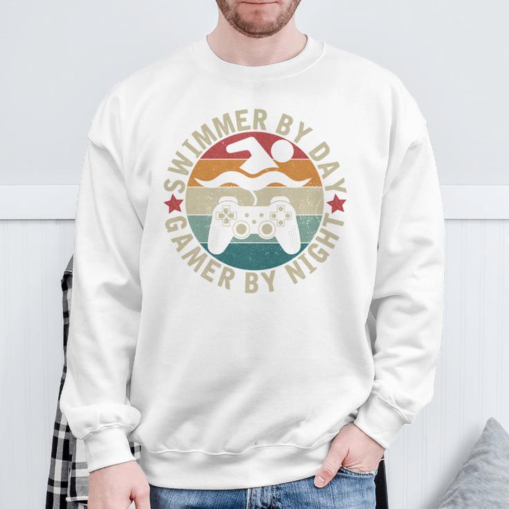 Swimmer By Day Gamer By Night Swimming Swim Gaming Sweatshirt Gifts for Old Men