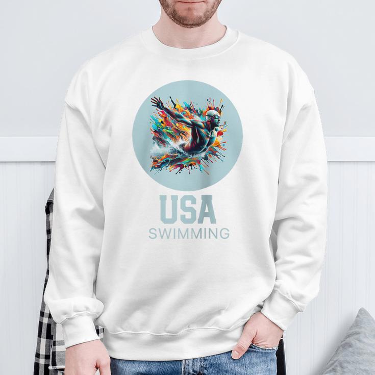 SWIMMING SPORT COMPETITIVE SWIM Raglan Baseball Tee Sweatshirt Gifts for Old Men