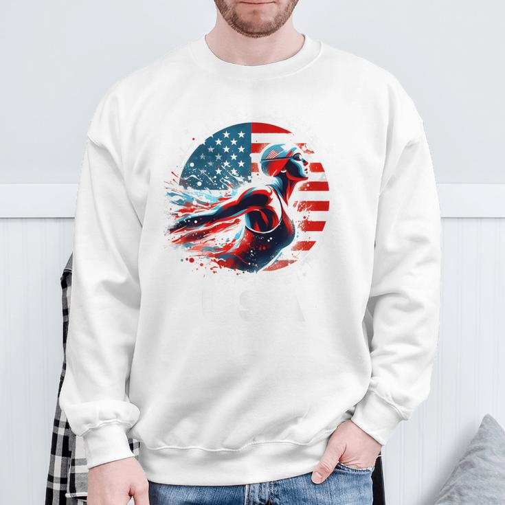 Swimming United States Apparel American Flag Swimming Sweatshirt Gifts for Old Men Swimming United States Apparel American Flag Swimming Sweatshirt Gifts for Old Men